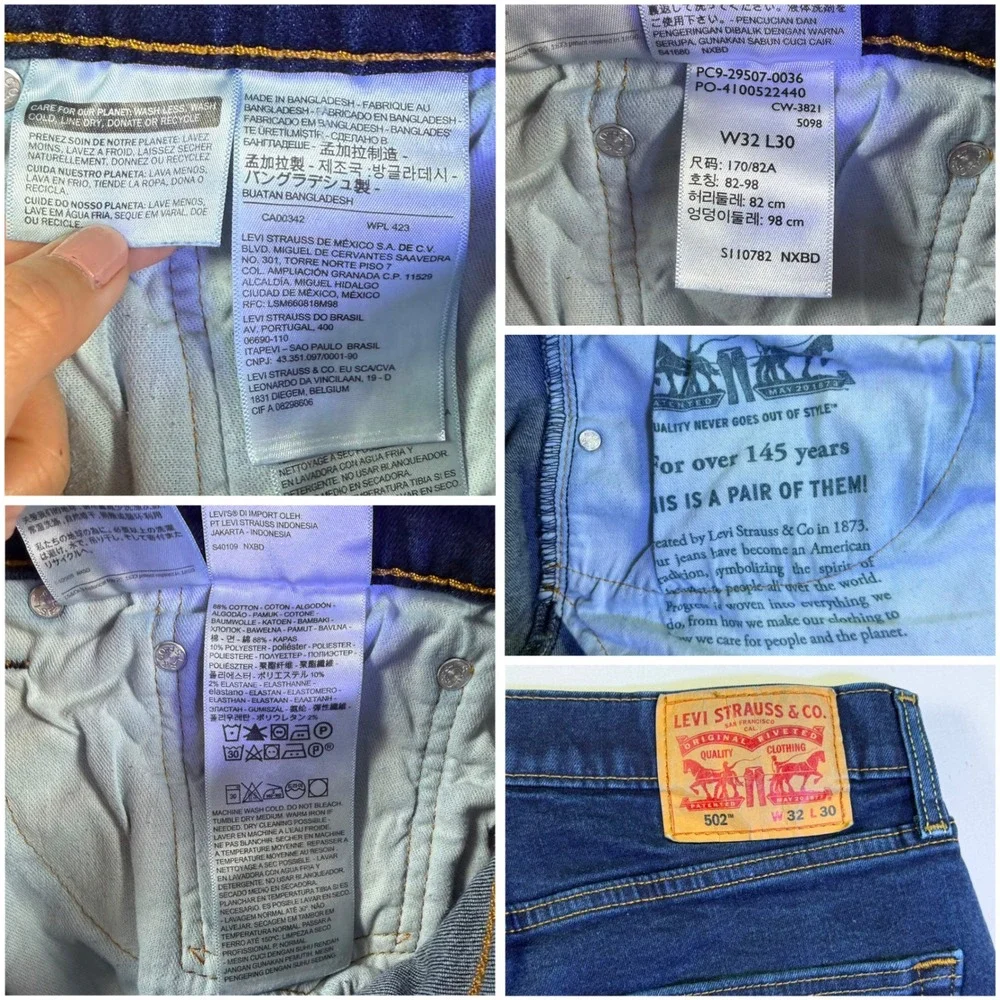Levis 502 Regular Taper Mens Jeans Blue Indigo Stretch Denim 32x28